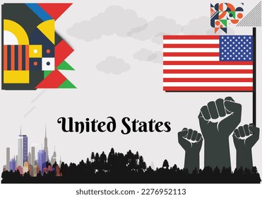 United States Flag and National or Independence day design for United States flag. Modern retro red green star  traditional abstract icons. Vector illustration.