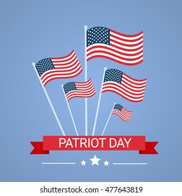 United States Flag National USA Patriot Day Banner Flat Vector Illustration