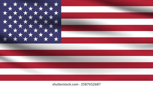 United States flag official colors and proportion digital vector illustration. Waving flag.