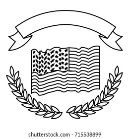 united states flag with olive branch arch on bottom and thick ribbon on top in monochrome silhouette vector illustration svg
