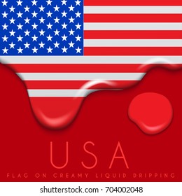 United States Flag on Creamy Liquid Dripping : Vector illustration