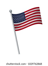 United States flag on the flagpole. Official colors and proportion correctly. waving of United States flag on flagpole, vector illustration isolate on white background.