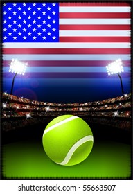 United States Flag on Stadium Background during Tennis Match Original Illustration