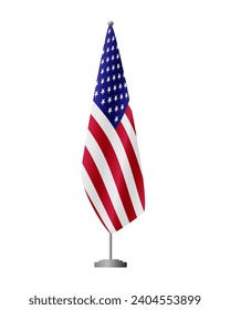 Bandera de los Estados Unidos en el puesto de bandera para las reuniones oficiales, fondo transparente, vector