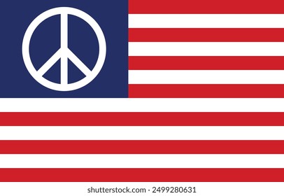 United States flag with peace sign . American peace flag icon . USA flag icon vector