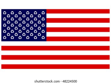 United States flag with recycle symbols instead of stars