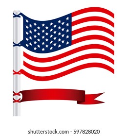 United States flag with ribbon icon, vector illustraction design