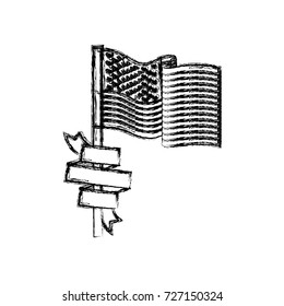 united states flag with ribbon in pole monochrome blurred silhouette vector illustration