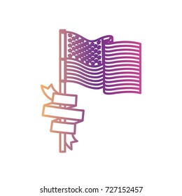 united states flag with ribbon in pole gradient color silhouette from purple to red vector illustration