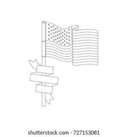 united states flag with ribbon in pole monochrome silhouette vector illustration