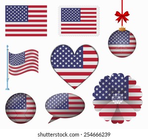 United States flag set of 8 items vector