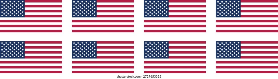Sinalizador dos Estados Unidos definido em estilos horizontais planos. Vetor de banner americano limpo isolado no branco. Ideal para cabeçalhos da Web, layouts de impressão e design patriótico.