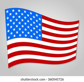 United States flag with shadow on a gray  background