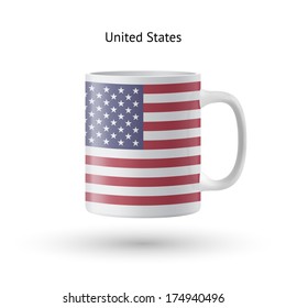United States flag souvenir mug isolated on white background. Vector illustration.