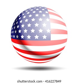 United States Flag sphere Button. Circle button of USA flag on isolated background. United State of America flag on button. American flag vector illustration. American banner vector illustration