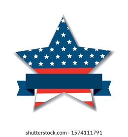 united states flag in star shape with ribbon vector illustration design