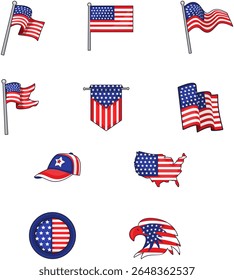 United States Flag and Symbols Collection Sticker Illustration