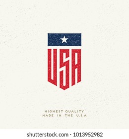 United States Flag. USA Logo. Ink Stamp Designs. Vintage Textured Sign. Made In The USA.