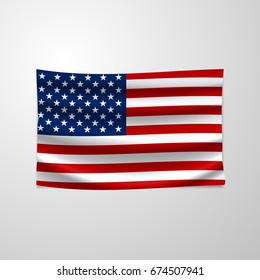 United States Flag Vector Closeup Illustration. The national flag of USA. The symbol of the state on wavy silk fabric. Realistic vector illustration.