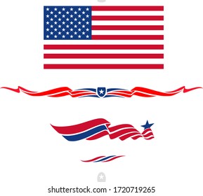 United States Flag vector illustration. 4th of July, Stars and stripes, Flag, Star, Logo, Stripes design, Sticker set, design elements