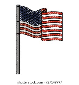 united states flag waving in colored crayon silhouette vector illustration