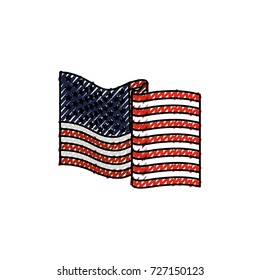 united states flag waving in colored crayon silhouette vector illustration