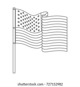 united states flag waving in monochrome silhouette vector illustration