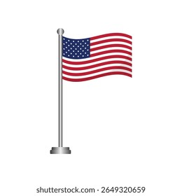 United States Flag Waving on Flagpole Vector