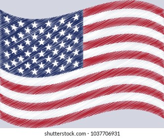 United States flag waving vector illustration. USA star vector pattern background. American patriotic paper cut frame with stars and stripes pattern.