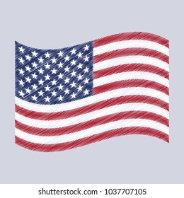 United States flag waving vector illustration. USA star vector pattern background. American patriotic paper cut frame with stars and stripes pattern.