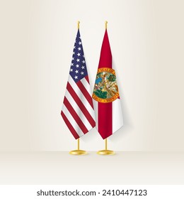 United States and Florida national flag on a light background. Vector illustration.