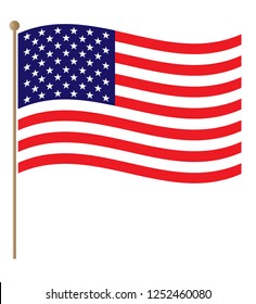 United States flowing national flag on the flagpole icon graphic patriotic design element 