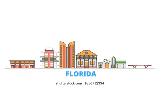 United States, Fort Lauderdale line cityscape, flat vector. Travel city landmark, oultine illustration, line world icons