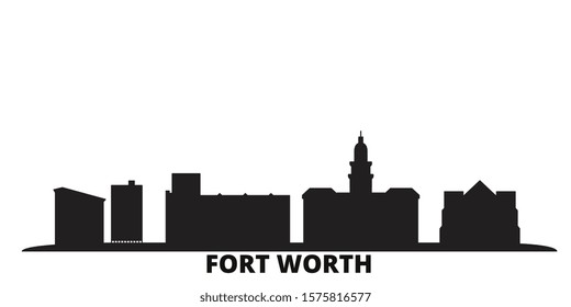 United States, Fort Worth city skyline isolated vector illustration. United States, Fort Worth travel black cityscape