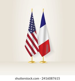 United States and France national flag on a light background. Vector illustration.