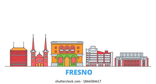 United States, Fresno line cityscape, flat vector. Travel city landmark, oultine illustration, line world icons