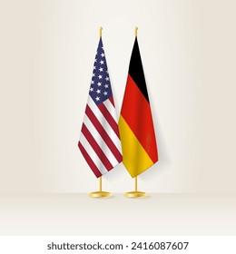 Die Flagge der Vereinigten Staaten und Deutschlands auf hellem Hintergrund. Vektorgrafik.