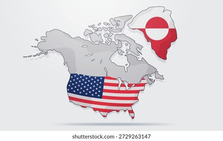 Vereinigte Staaten Grönland Karte Flaggen geopolitisches Konzept arktische Region Nordamerika Illustration einzeln Hintergrund
