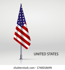 United States Hanging Flag On Flagpole