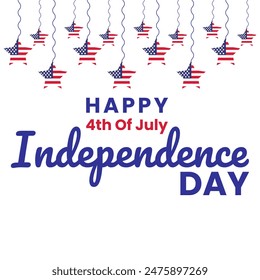 United States happy independence day vector template design with typography text 4th of July independence day template with hanging USA flag in shape of stars for celebration America national holiday