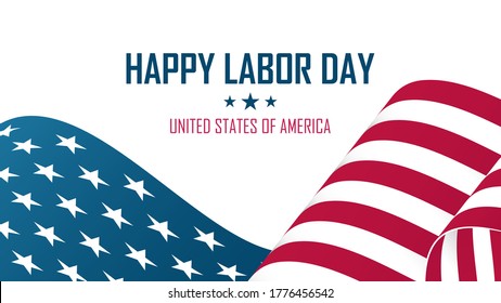 United States Happy Labor Day celebrate banner with waving american national flag. Vector illustration.