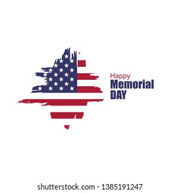 United States Happy Memorial Day - USA flag with hand drawn ink brush stripes on white background, Vector illustration.