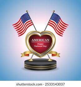 United States Happy National Day small table flag with Golden Heart