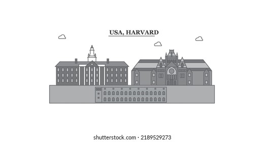 United States, Harvard city skyline isolated vector illustration, icons