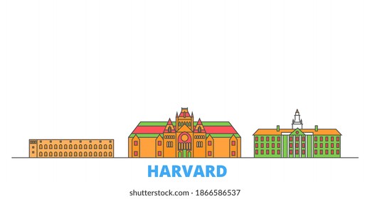 United States, Harvard line cityscape, flat vector. Travel city landmark, oultine illustration, line world icons