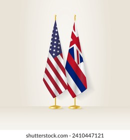 United States and Hawaii national flag on a light background. Vector illustration.