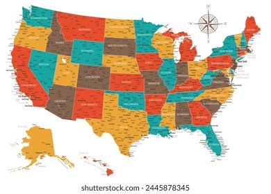United States - Highly Detailed Colored Vector Map of the USA. Ideally for the Print Posters.