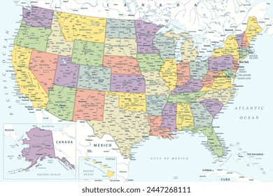 United States - Highly Detailed Colored Vector Map of the USA. Ideally for the Print Posters.