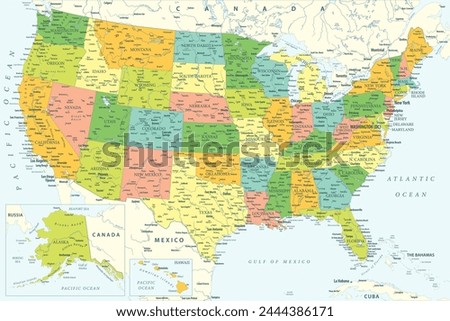 United States - Highly Detailed Colored Vector Map of the USA. Ideally for the Print Posters.