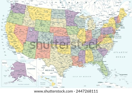 United States - Highly Detailed Colored Vector Map of the USA. Ideally for the Print Posters.